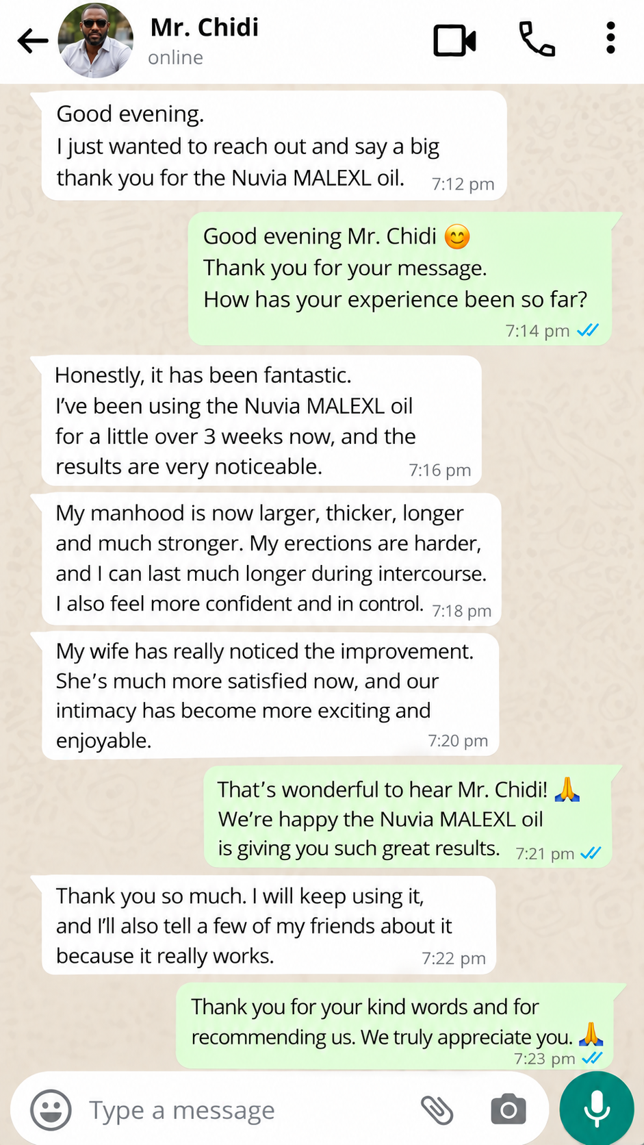 WhatsApp customer testimonial