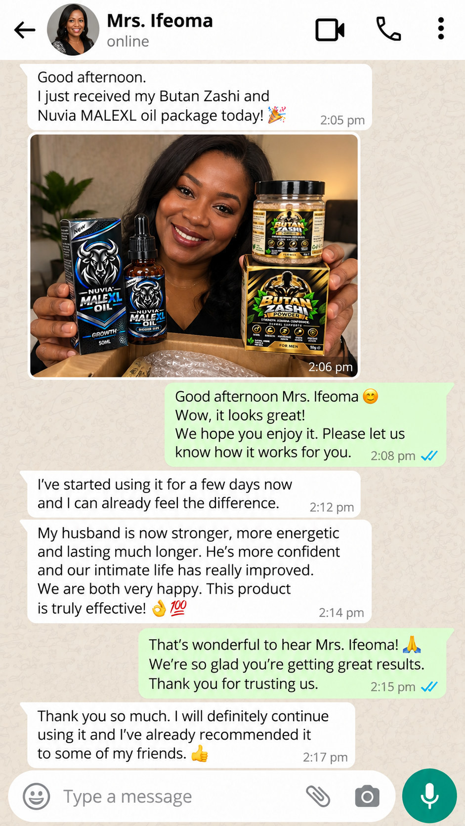 WhatsApp customer testimonial